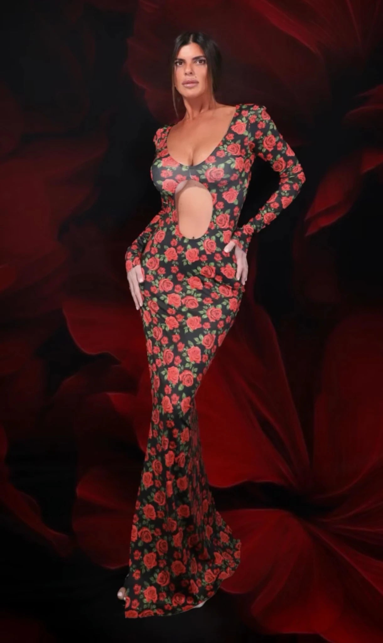 ABITO LUNGO  " ELETTRA ROSE ROSSE "